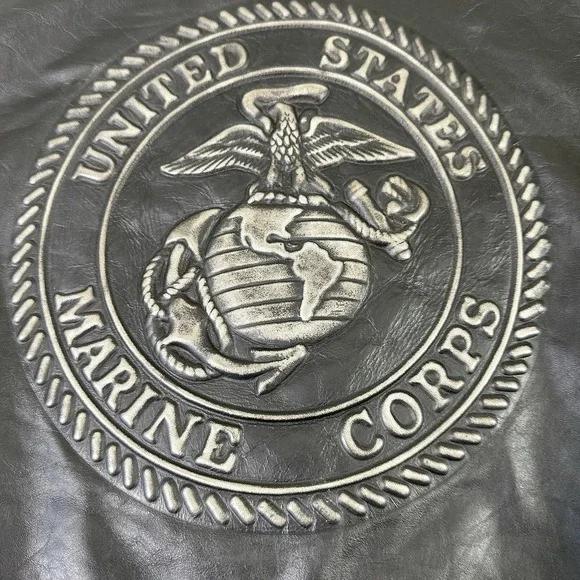 United States MARINE CORP EMBOSSED Black Leather JACKET Men's 3XL Made IN USA - Picture 12 of 14